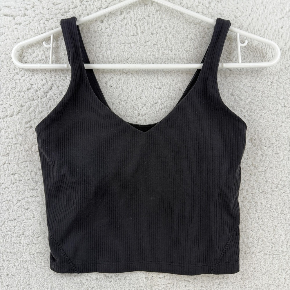 Lululemon Align Ribbed Tank Top Womens 4 Black V-Neck Cropped Yoga Athletic